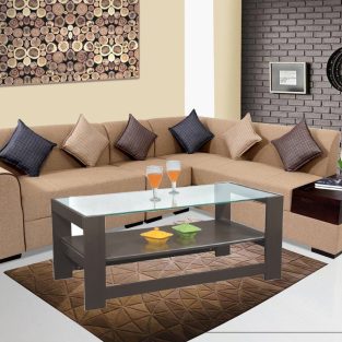 ELTOP Engineered Wooden Coffee/Tea/Center Table with Glass Top & Storage  for Home Living Room (Color - Brown, Size -39X21)