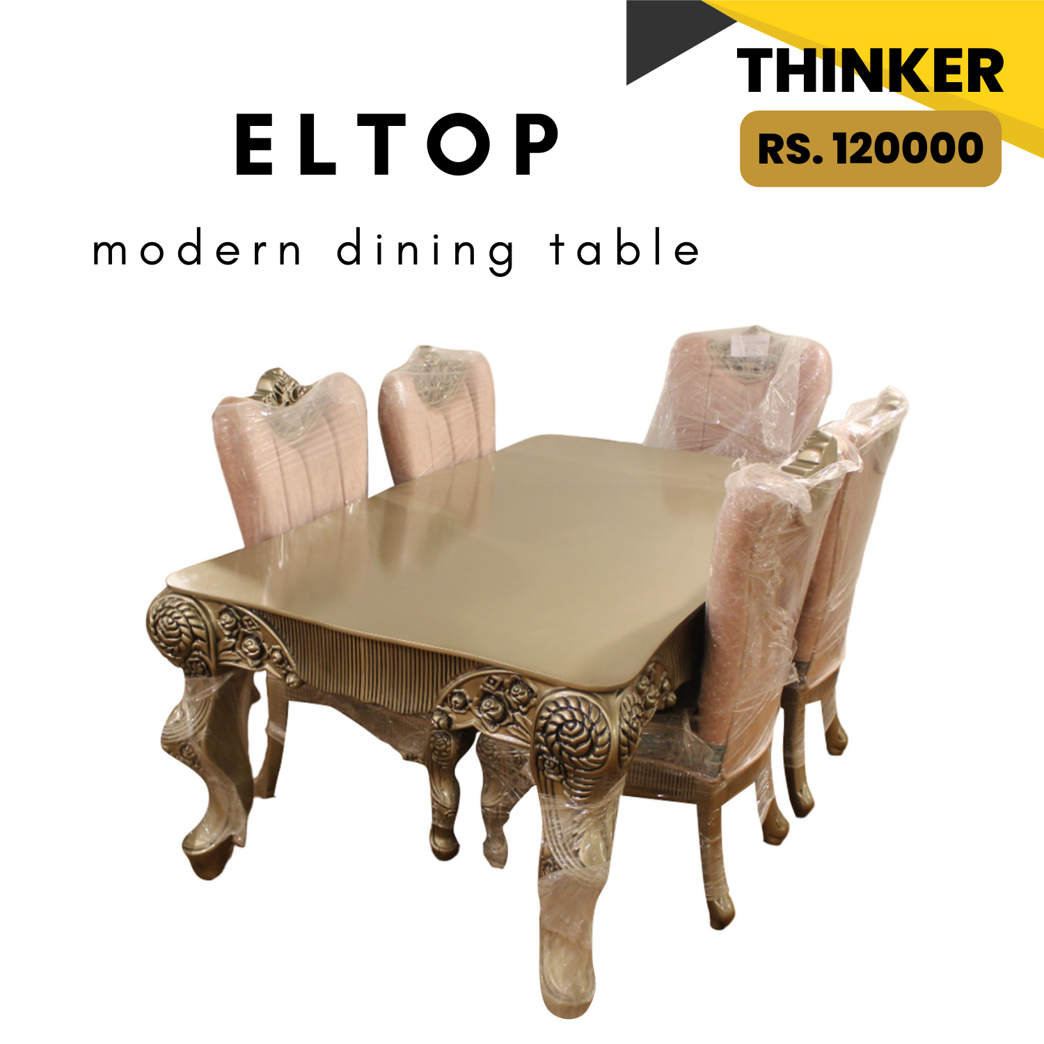 Eltop Thinker Solid Wood 6 Seater Dining Table Set for Home